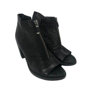 Eileen Fisher Womens Ankle Booties Black Leather Block Heel Peep Toe Zip 7.5